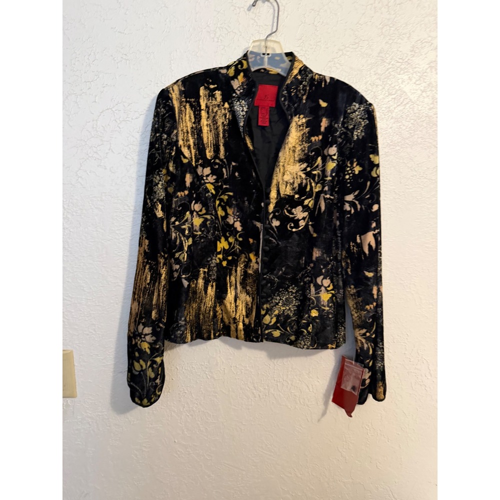 JS Collections Velvet Silk Blend Gold Floral Jacket Mock Neck NWT 12 Baroque